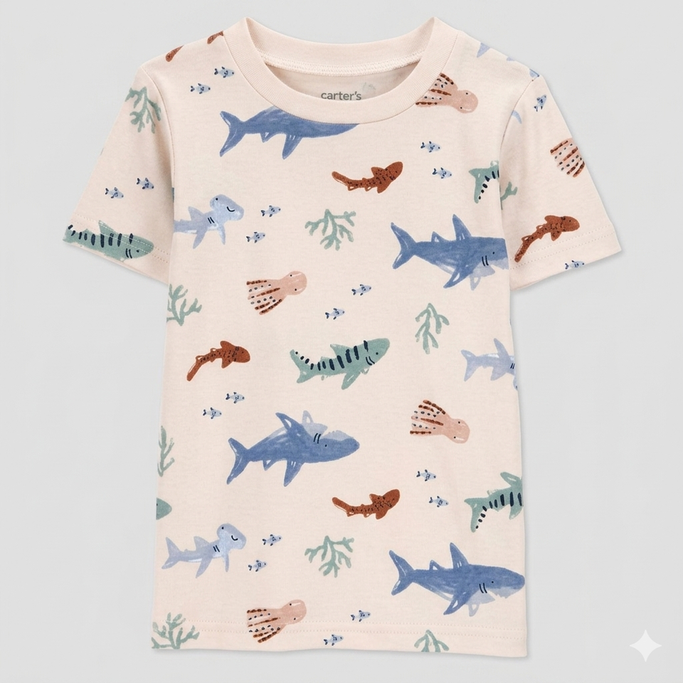Carter's Just One You Baby Boy's Beige Cotton Snug Fit Shark T-Shirt | Carter's Just One You In Lebanon