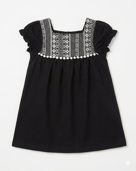 Charanga Girl's Black & White Floral Short Sleeves Dress | Charanga In Lebanon