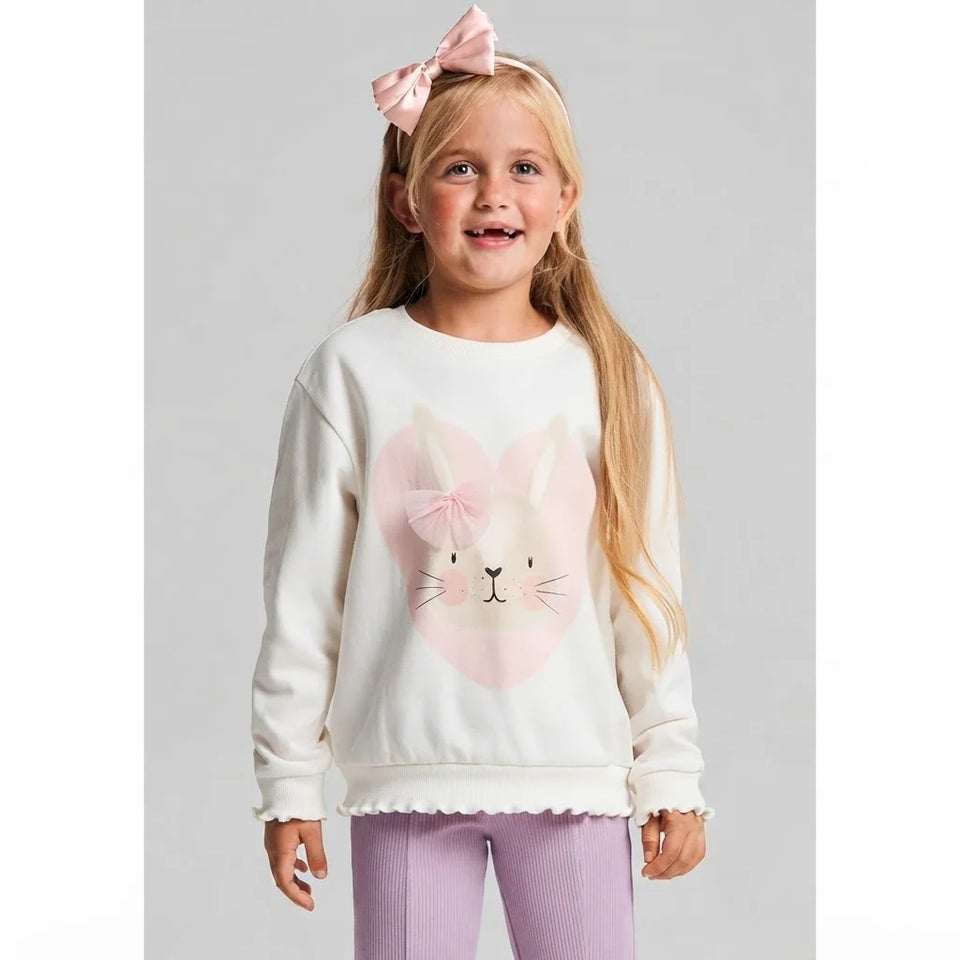 Sinsay Girl's Cream Printed Sweatshirt
