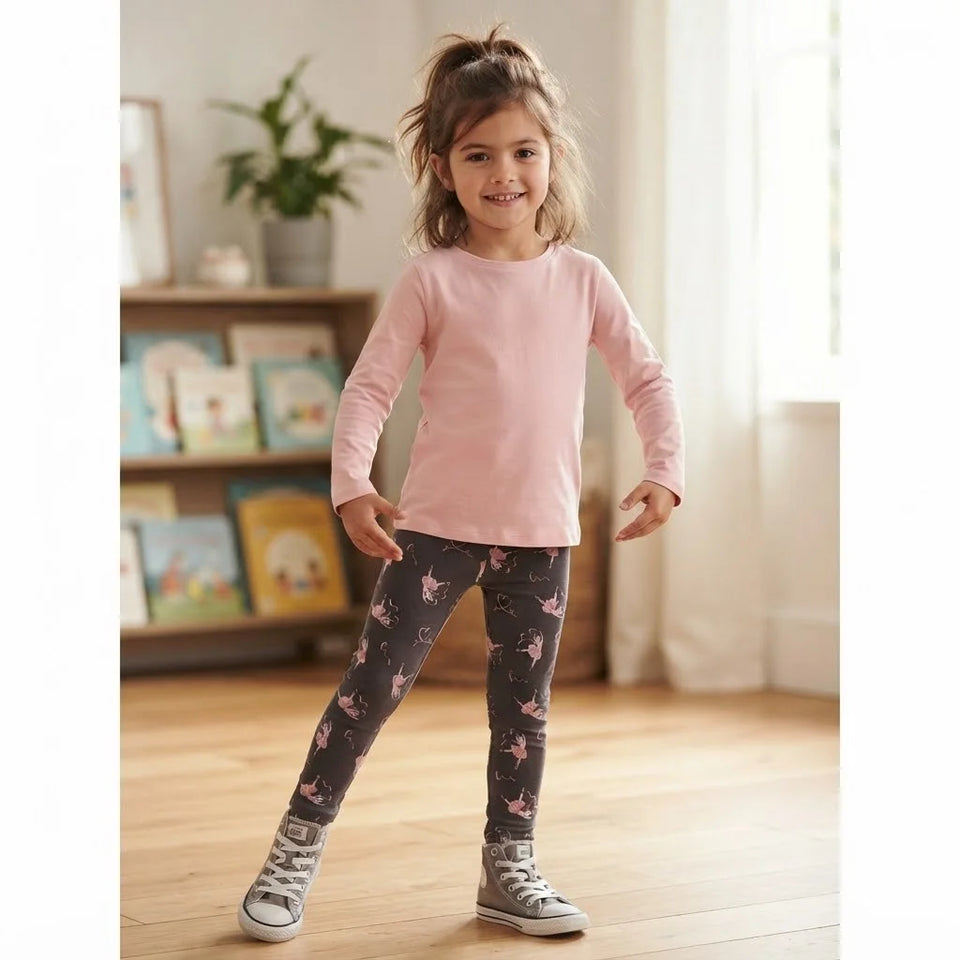 Sinsay Girl's Dark Gray & Pink All Over Printed Leggings