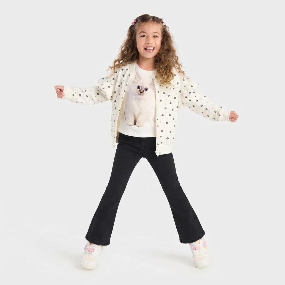 Sinsay Girl's Cream Floral Ruffled Shoulders Jacket