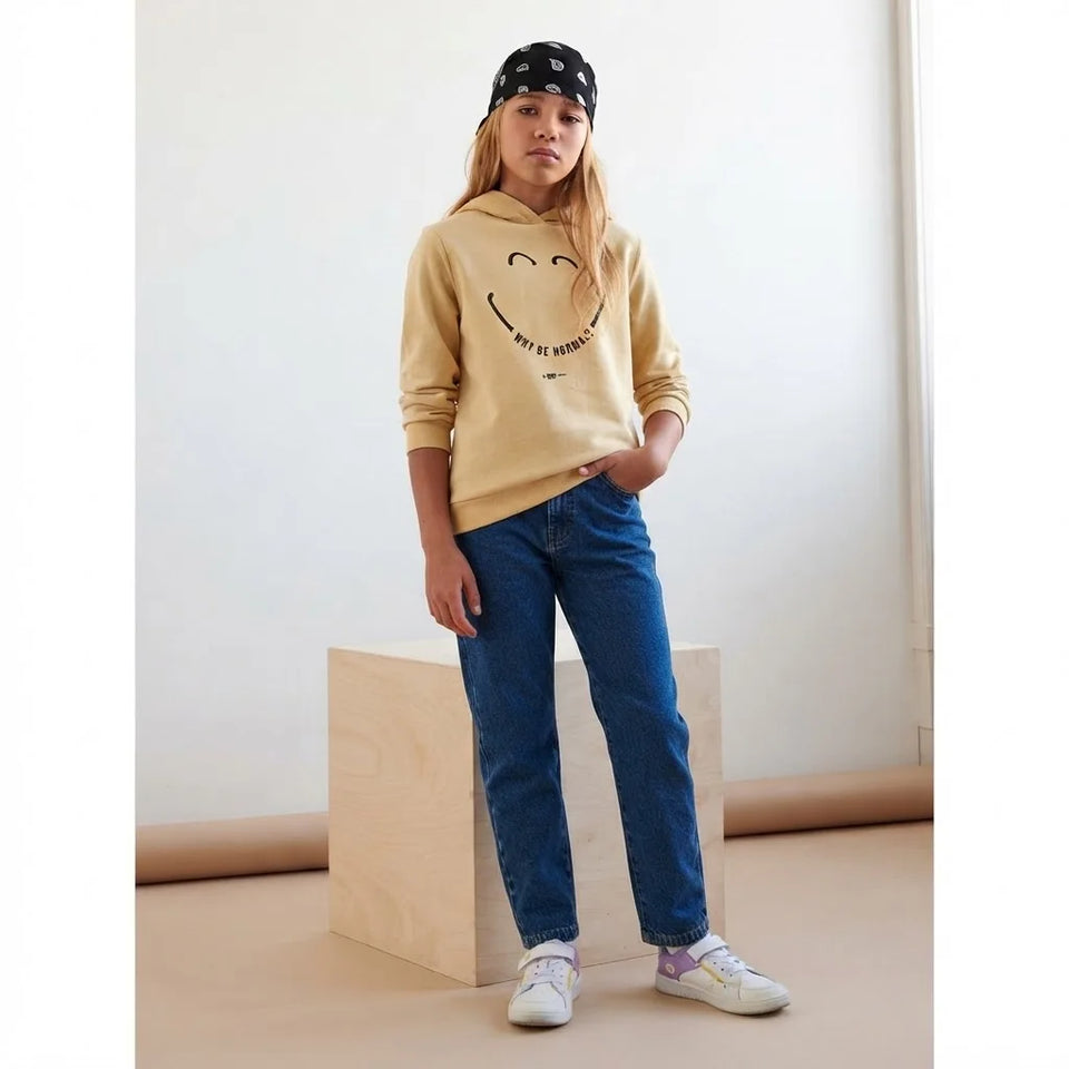 Sinsay Girl's Beige Smiling Face Graphic Hoodie