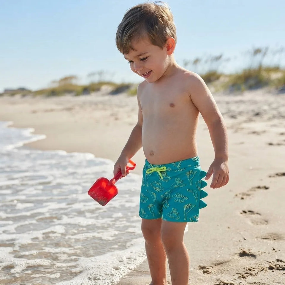 Sinsay Boy's Teal Dino-Printed 3D Swim Shorts