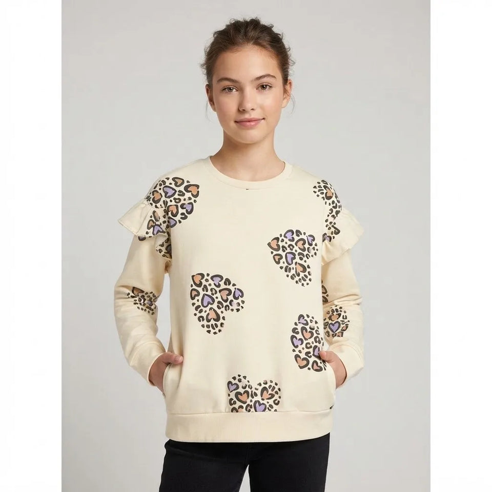 Sinsay Girl's Beige Heart Pattern Sweatshirt