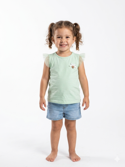 Ativo Baby Girl's Mint Green Sheer Ruffle Sleeve Blouse | Ativo In Lebanon