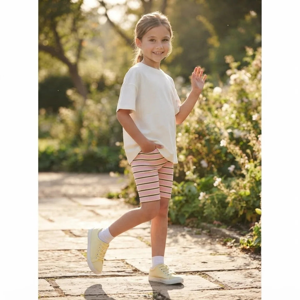 Sinsay Girl's Pink Striped Biker Shorts