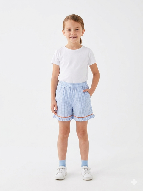 SD Girl's Blue Gingham Ruffle Short | SD In Lebanon