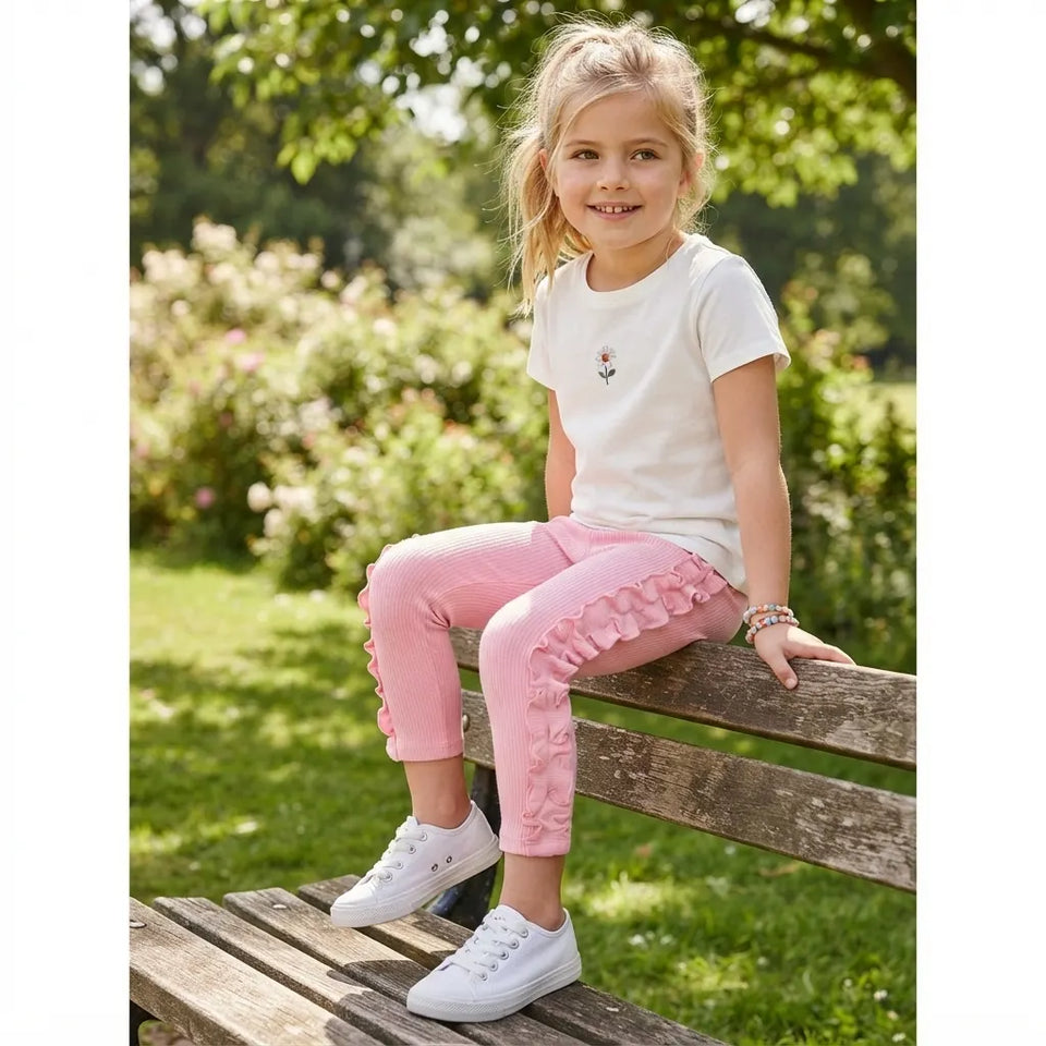 Sinsay Girl's Pink Ribbed Side Ruffles Leggings