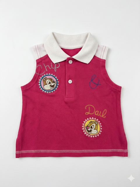 Disney Girl's Pink & White Printed Polo Neck Sleeveless Blouse | Disney In Lebanon