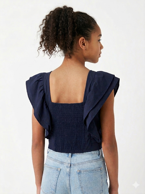 Ativo Girl's Navy Sleeveless Ruffled Blouse | Ativo In Lebanon
