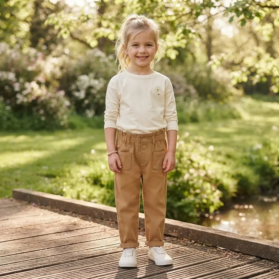 Sinsay Girl's Sand Elastic Ruffled Waistband Pants