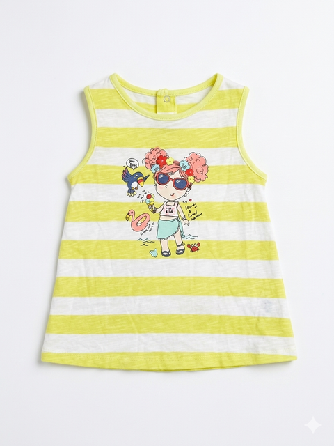 Charanga Baby Girl's Yellow/White Striped Sleeveless Tank Top | Charanga In Lebanon