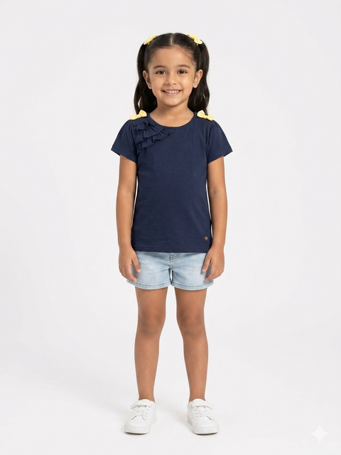 Ativo Girl's Navy T-Shirt With Decorative Shoulder Bows | Ativo In Lebanon