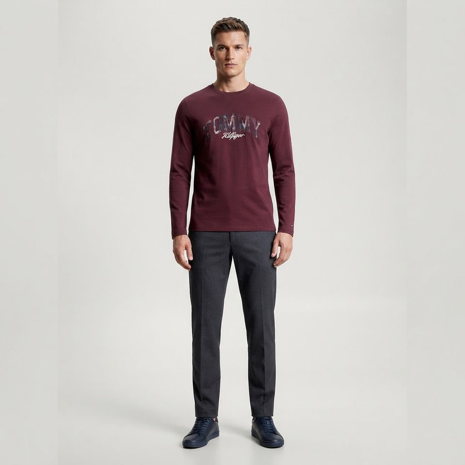 Tommy Hilfiger Men's Maroon Chest Logo Print Pajama Top