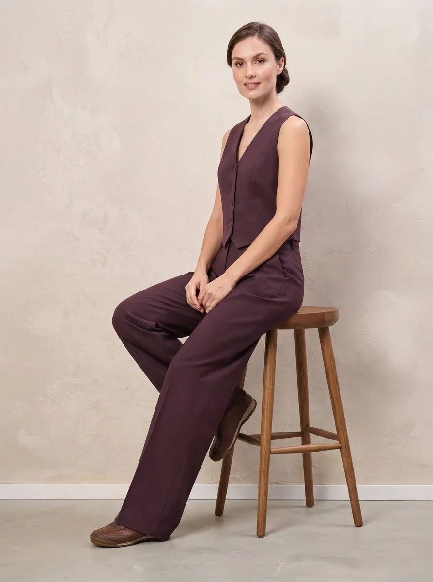 Sinsay Women Dark Plum Wide-Leg Classic Trousers