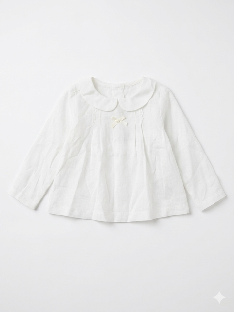 Bassik Baby Girl's White Collar Neck Long Sleeve Shirt | Bassik In Lebanon