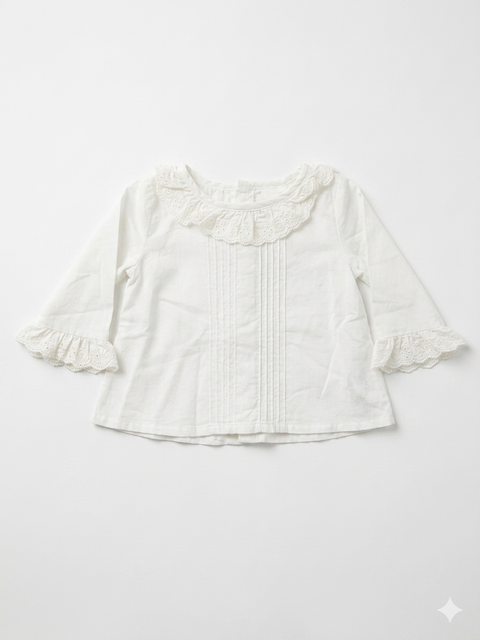 Charanga Baby Girl's White Shirt With Lace Trim And Collar | Charanga In Lebanon