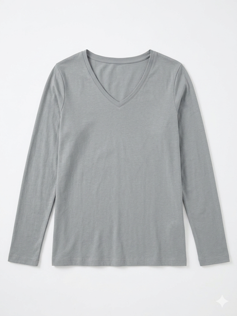Chapter Club Women's Grey V-Neck Cotton Blouse | Chapter Club In Lebanon