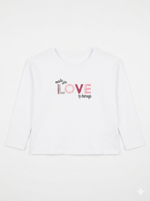 Charanga Girl's White Printed " Made With Love " Long Sleeve Blouse | Charanga In Lebanon