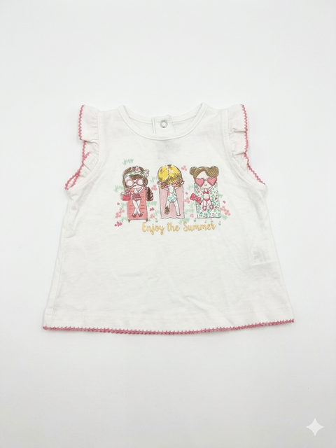 Charanga Baby Girl's White Printed " Enjoying The Summer" Sleeveless Blouse | Charanga In Lebanon