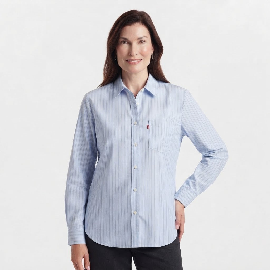 Levi's Women's Blue Striped Long-Sleeves Classic Shirt