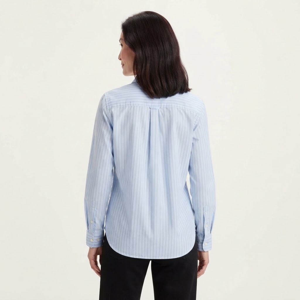 Levi's Women's Blue Striped Long-Sleeves Classic Shirt