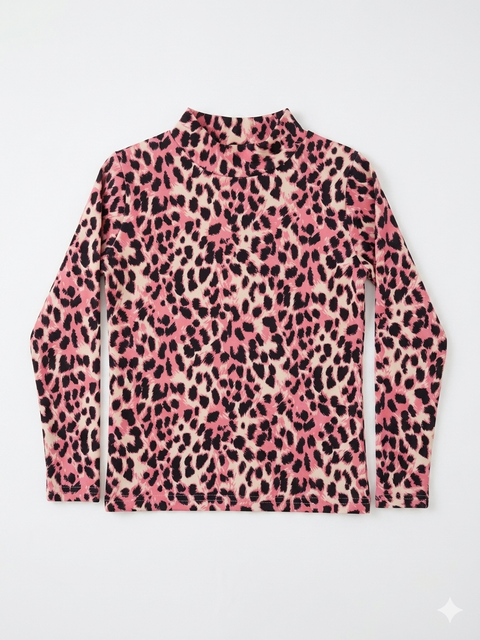 Ativo Girl's Pink Leopard Mock Neck Long Sleeve Blouse | Ativo In Lebanon