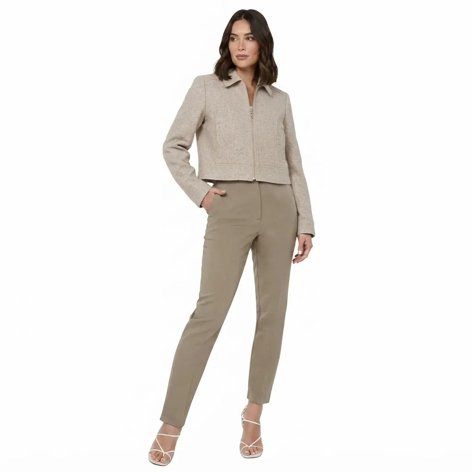 Sinsay Women’s Khaki High-Waisted Slim-Fit Cropped Trousers
