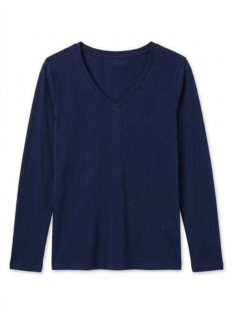 Chapter Club Women's Navy V-Neck Cotton Blouse | Chapter Club In Lebanon