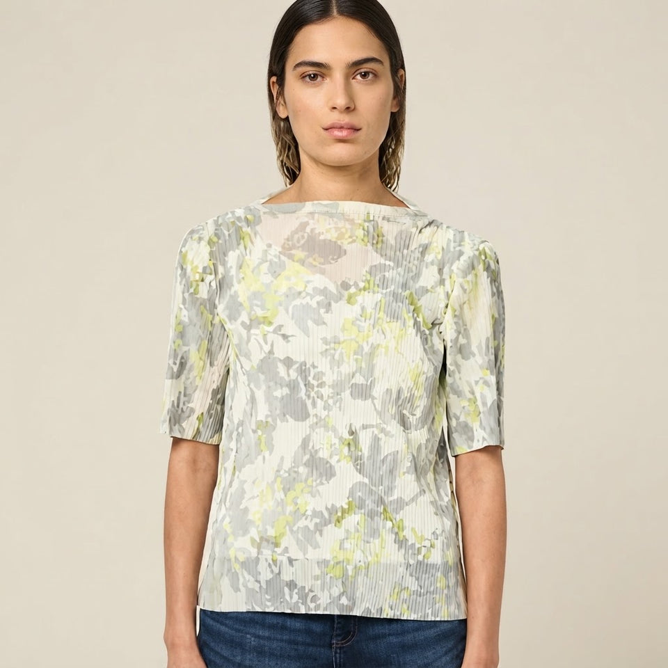 Calvin Klein Women's Light Grey & Yellow Floral Short-Sleeves Blouse