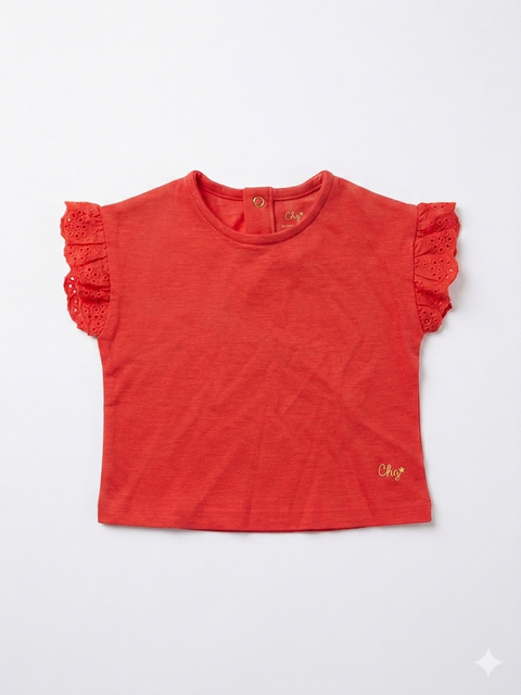 Charanga Baby Girl's Coral T-Shirt With Frilly Riffled Sleeves | Charanga In Lebanon