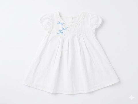 Ativo Baby Girl's White Cotton-Blend Dress With Decorative Bows | Ativo In Lebanon