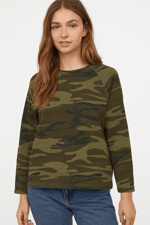Mango Women's Dark Green Camo 3/4 Sleeve Sweatshirt | Mango In Lebanon