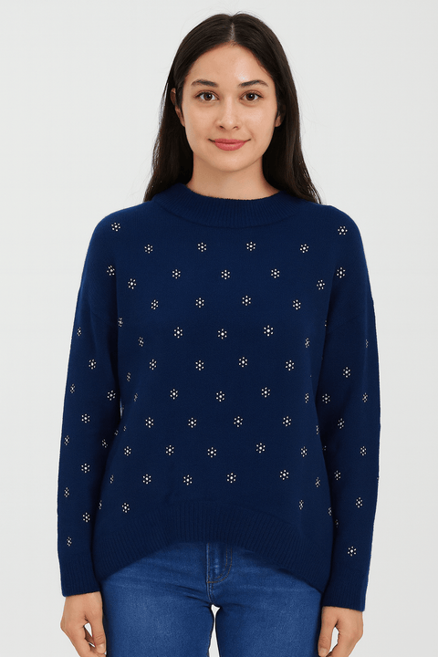 Mango Women's Navy Rhinestone Long Sleeve Sweatshirt |Mango In Lebanon