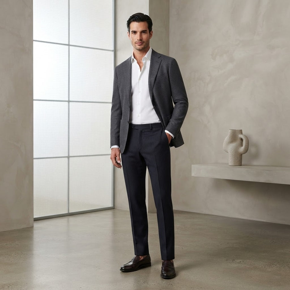 Nautica Men's Black Classic Pinstripe Formal Trouser