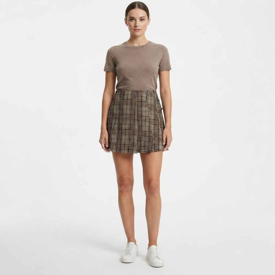 Sinsay Women's Grey & Brown Checkered Mini Skirt