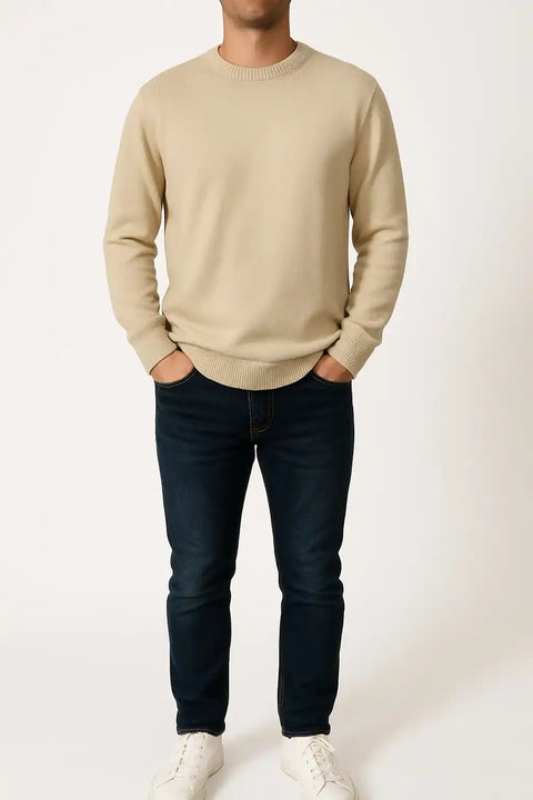 Jack & Jones  Men's Beige Crew Neck Knitted Sweater| Jack & Jones In Lebanon