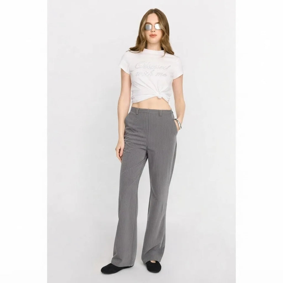 Sinsay Women's Grey Pinstripe Trousers