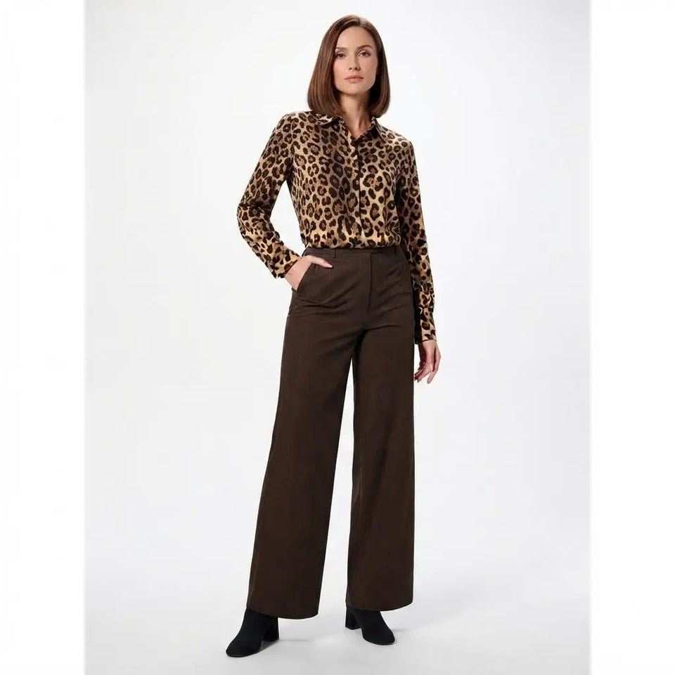 Sinsay Women's Dark Brown High-Waisted Wide-Leg Trousers