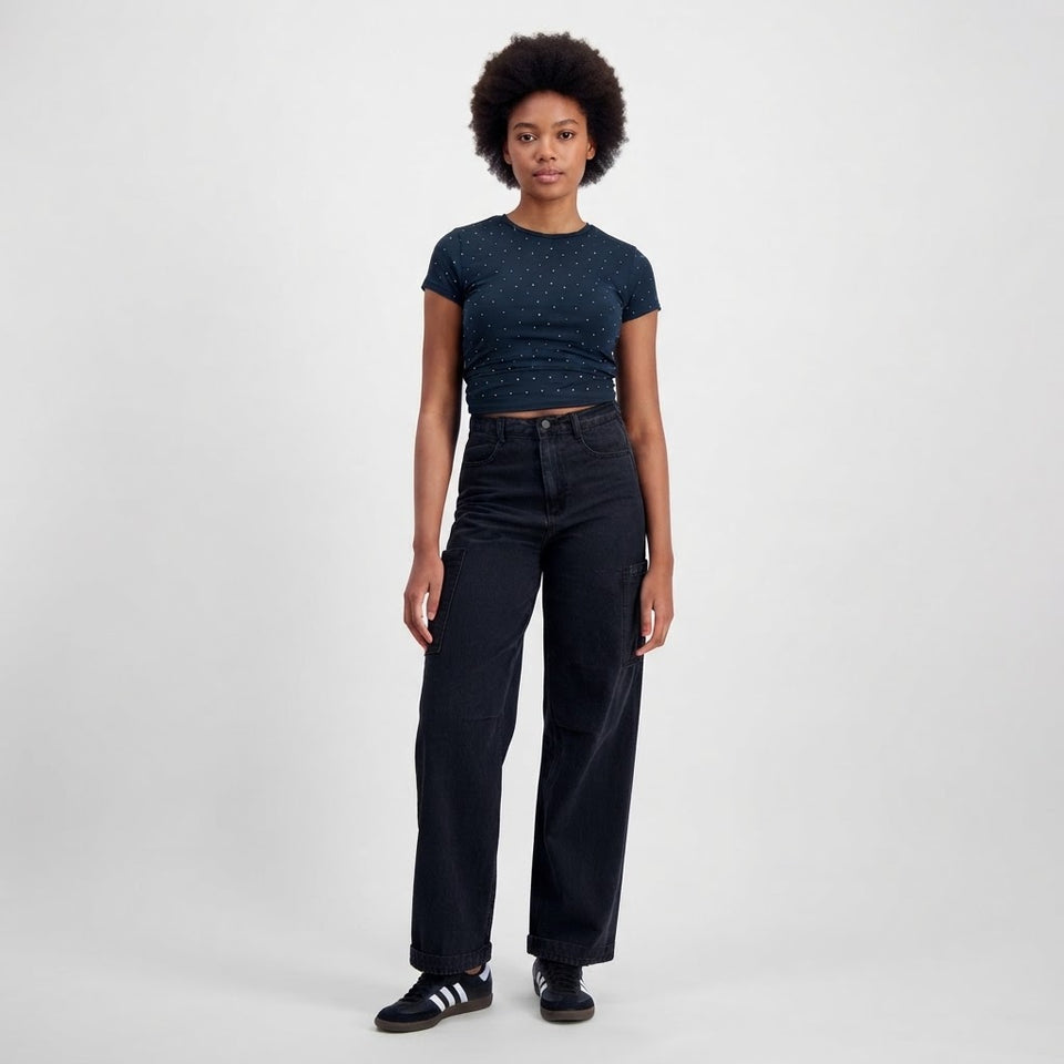 Tinseltown Women's Black Wide-Leg Baggy Jeans