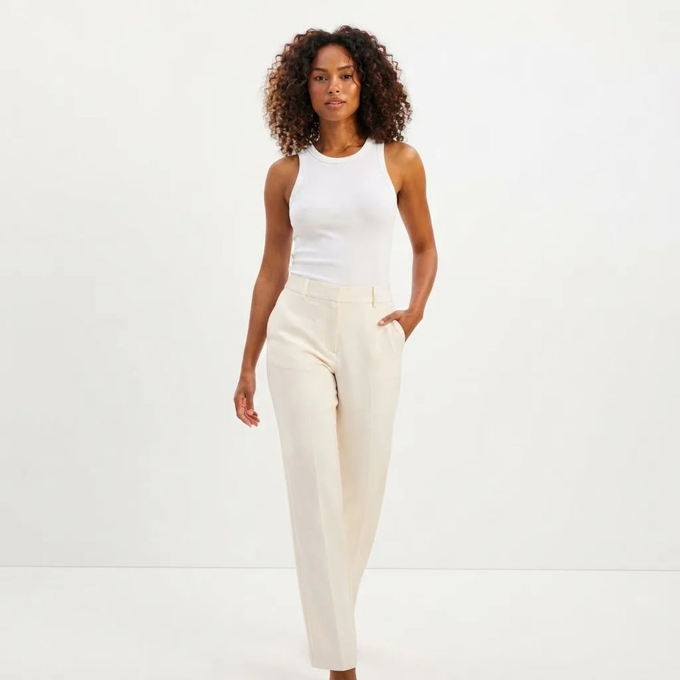 Sinsay Women's Cream Straight-Fit Trousers