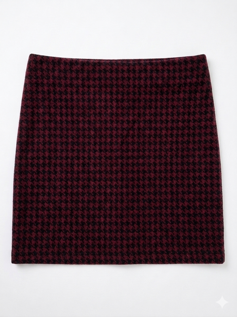 Myd Basic Women's Burgundy Houndstooth Mini Skirt | Myd Basic In Lebanon