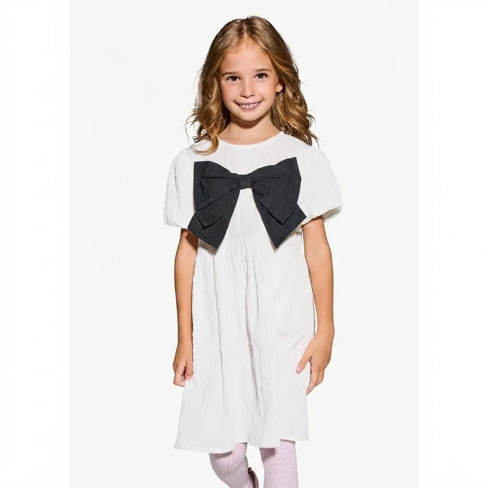 Sinsay Girl's White & Black Chest Bow Dress
