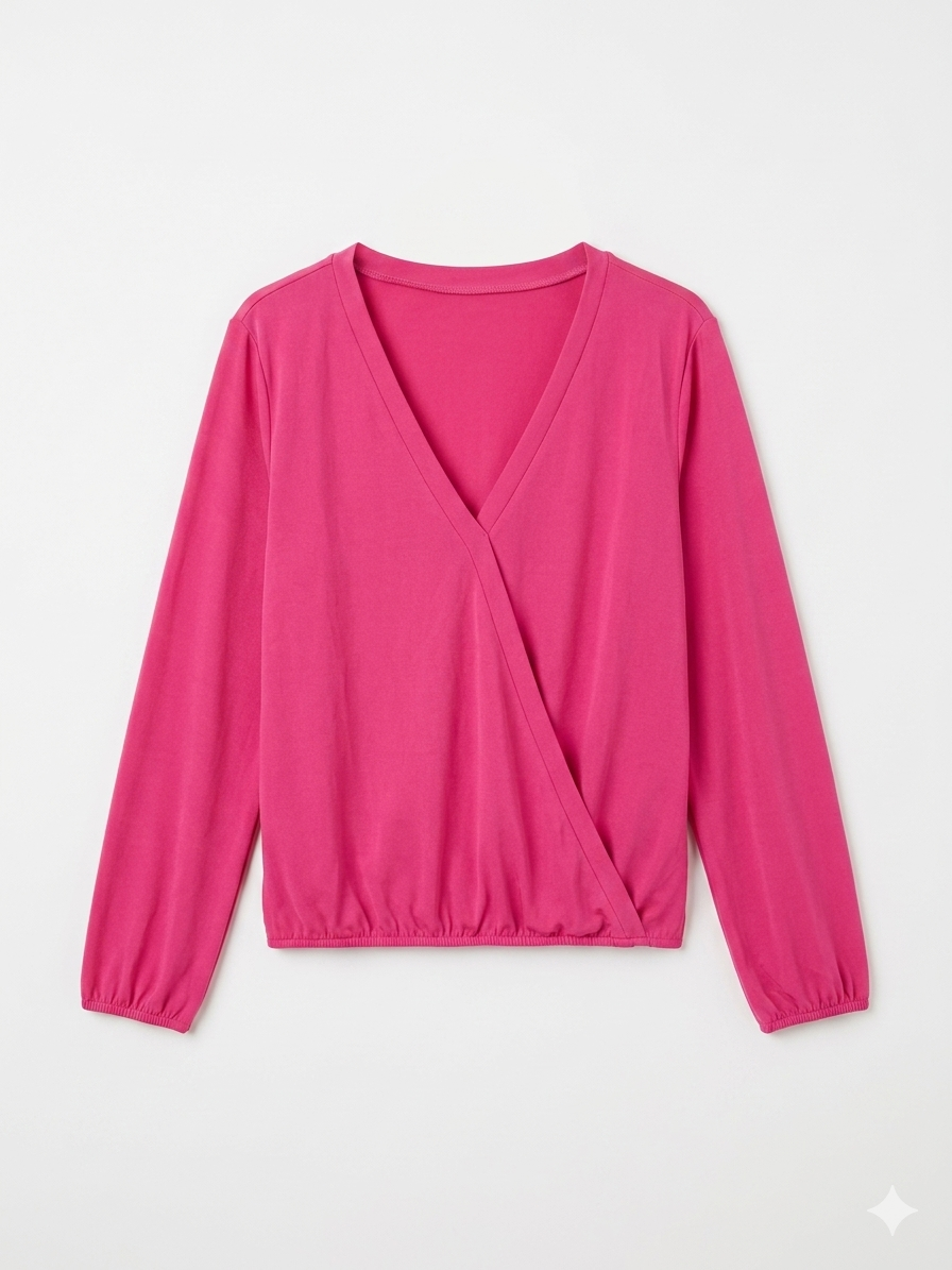 NA-KD Women's Pink Long Sleeve Overlap Blouse | NA-KD In Lebanon