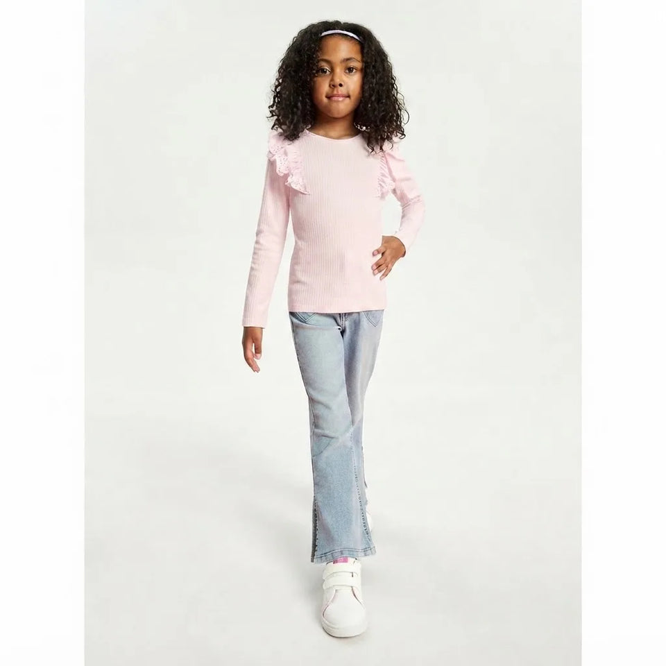 Sinsay Girl's Light Pink Long-Sleeves Ribbed Blouse