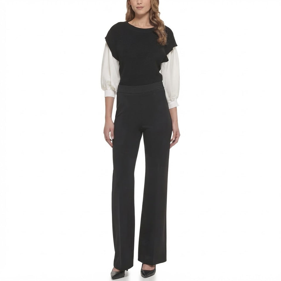 DKNY Women's Black High Rise Wide-Leg Pants