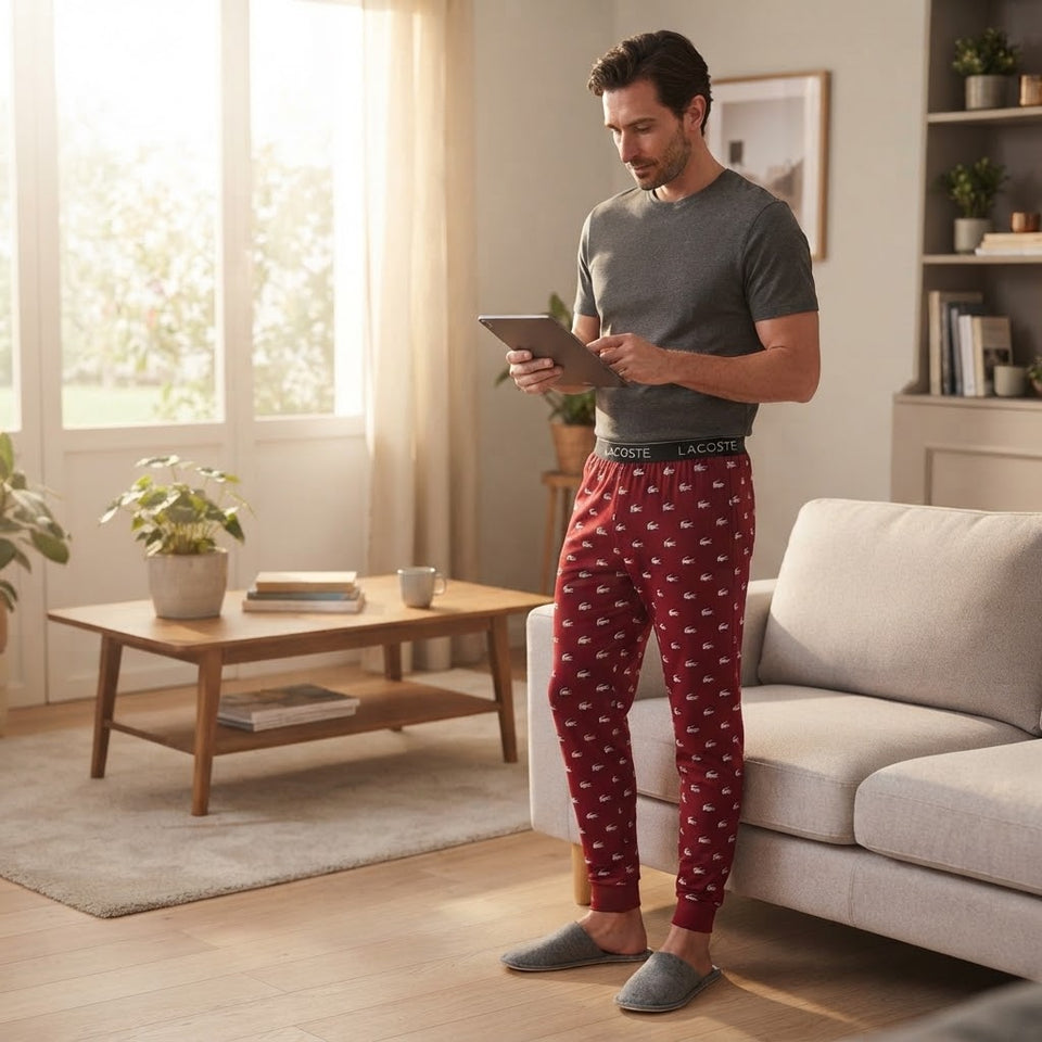 Lacoste Men's Red All Over Logo Printed Leggings
