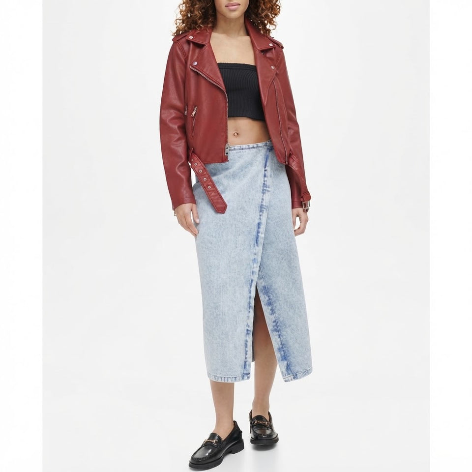 Levi's Women's Burgundy Belted Faux Leather Moto Jacket