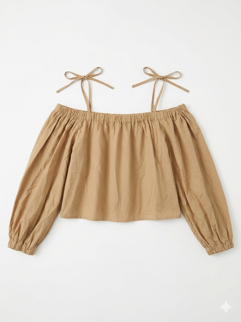 Bershka Women's Beige Off The Shoulder Poplin Blouse | Bershka In Lebanon