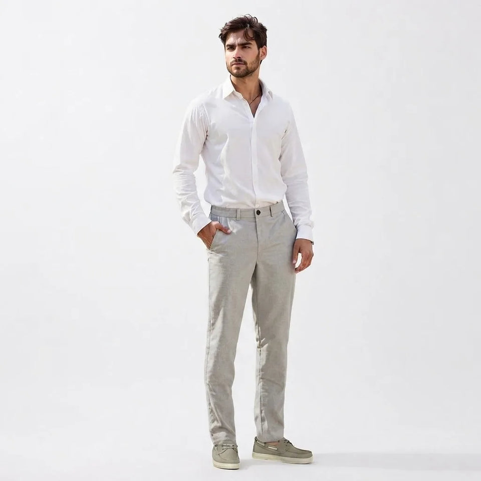 Sinsay Men Light Grey Patterned Slim-Fit Trousers